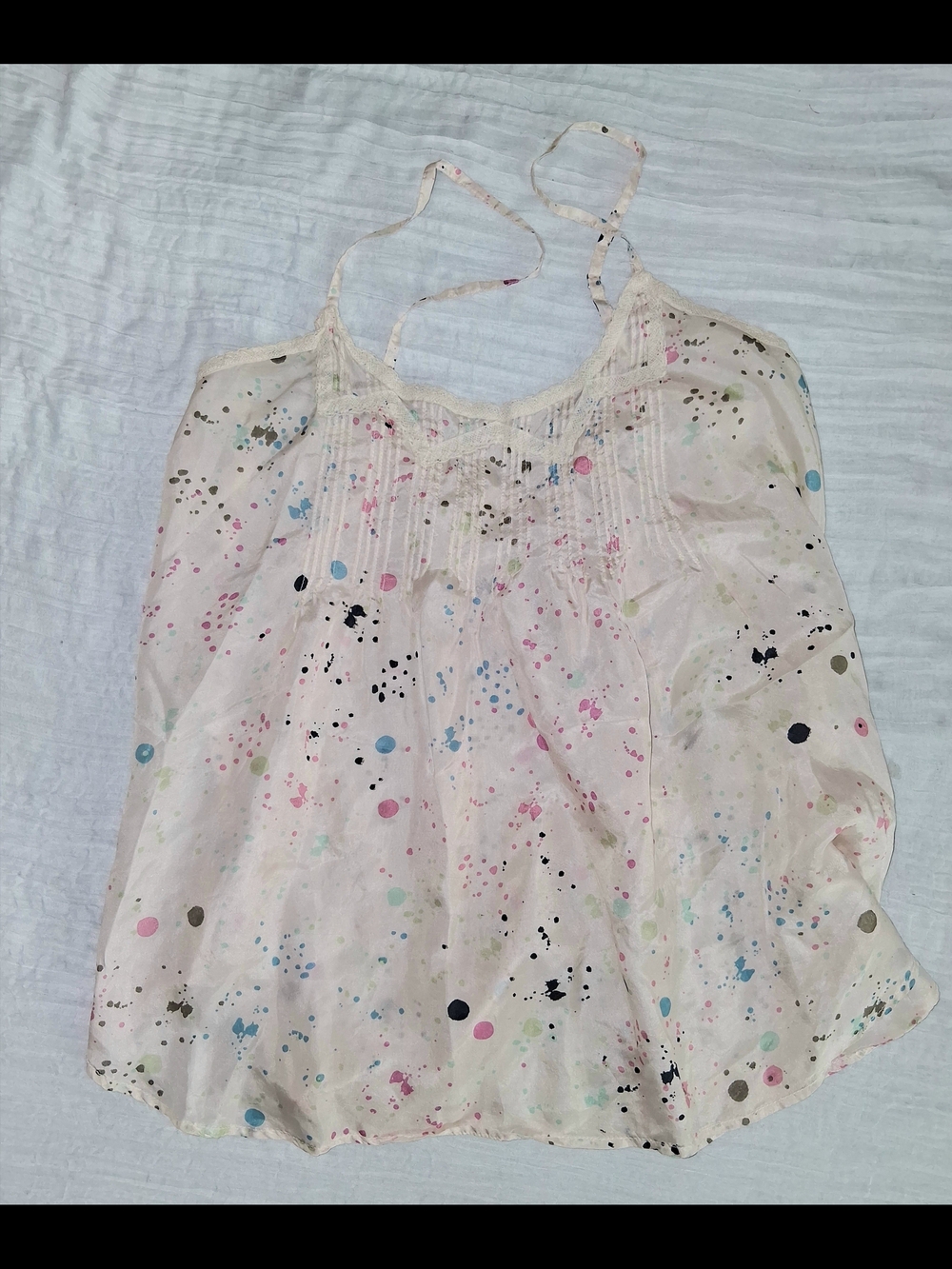 Pale Pink Silk Paint-Splatter Lace Cami